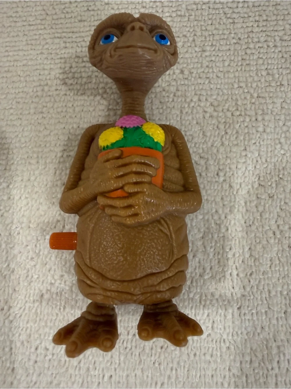 Vintage 1982 ET Extra-Terrestrial Brown Alien Figure with Colorful Flower Pot